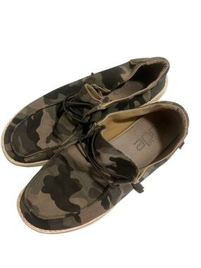 Hey Dude Women’s Camouflage Slip-On Loafers in Olive and Tan - Size 11